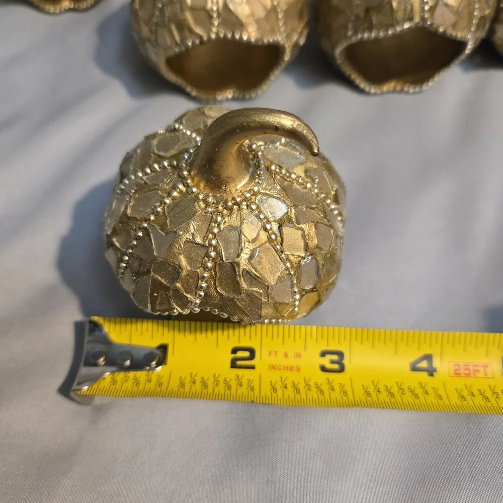 Set of 12 Gold Mosaic Pumpkin Napkin Rings Fall Thanksgiving Table Decor